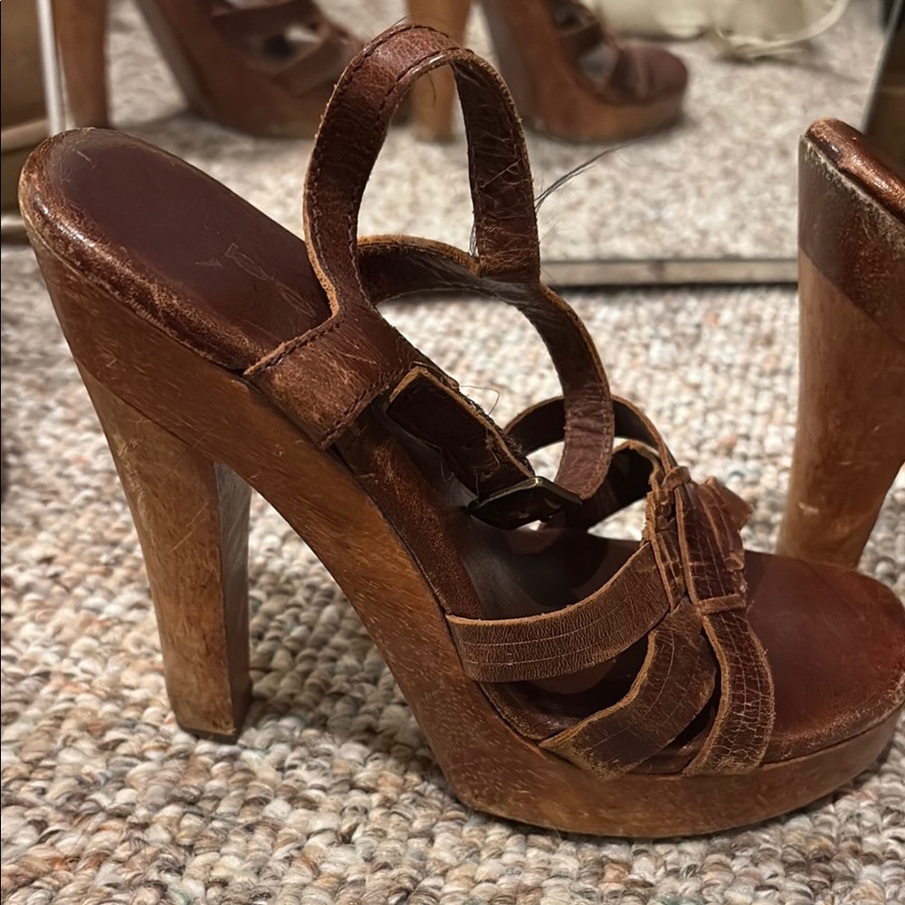 bebe Brown Platform Strappy Heels